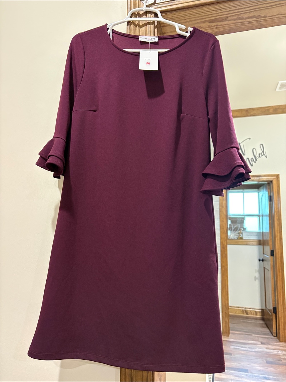 First Love Ruffle Sleeve Shift Dress in Plum